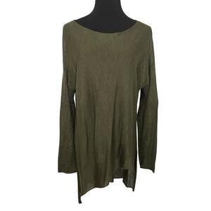 Eileen Fisher Sleek Tencel Merino Wool Knit Pullover Olive Green Dolman Sleeve M